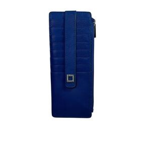 Lodis Blue Leather Slim Wallet 8 Card Slots ID Slot Zipper RFID Protection Box